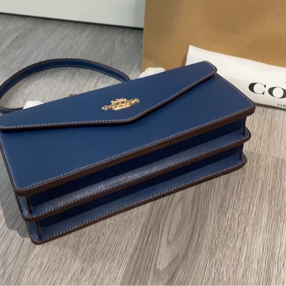 Coach CBI98 Klare Envelope Crossbody Bag Shiny Refined Calf Leather Deep Blue - Picture 6 of 8